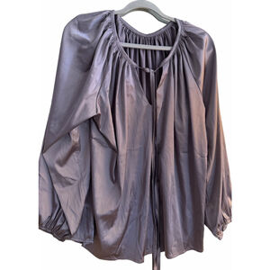 NEW Deep V Neck Lantern Long Sleeve Chiffon Shirt Tunic Blouse 2X